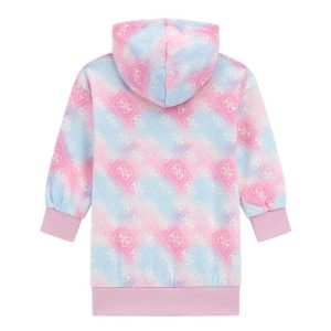 Παιδικά μπλουζοφόρεματα Guess με κουκούλα & glitter στάμπα tie-dye Ροζ K5YK04KA6R4 για κορίτσια που θέλουν εντυπωσιακό καθημερινό ντύσιμο