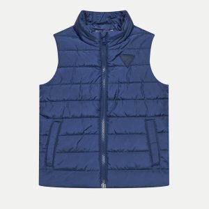 Παιδικά αμάνικα γιλέκα Guess στενή γραμμή καπιτονέ H4YT01WCFM0 μπλε για αγόρια και κορίτσια που θέλουν επώνυμο μπουφάν για άνοιξη & φθινόπωρο