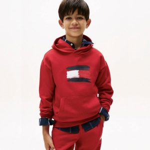 Παιδική μπλούζα φούτερ Tommy Hilfiger με κουκούλα για αγόρια Κόκκινο KB0KB10112