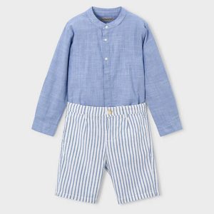 Σετ βερμούδα λινή με πουκάμισο Mayoral 03216 Μπλε