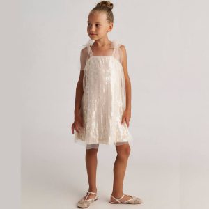 Παιδικό φόρεμα με παγιέτες Two in a Castle T7217 Nude για κορίτσια