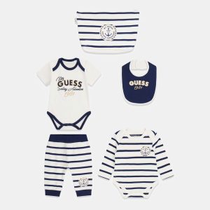 Βρεφικό σετ Guess H6RW06K85Z1 με 2κορμάκια, παντελόνι, σαλιάρα & τσαντούλα | Ιδανικό δώρο για νεογέννητο αγόρι που σίγουρα θα το λατρέψει