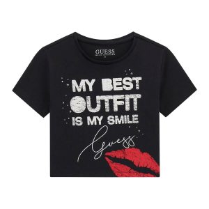 Μπλούζα crop με strass Guess J6RI06K6YW4 Μαύρο