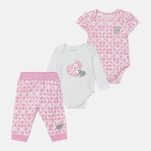 Βρεφικό σετ Guess παντελόνι με 2 κορμάκια S6RG04KA6W4 για κορίτσια , ιδανικό δώρο για νεογέννητο και δώρο βάπτισης για το καλοκαίρι