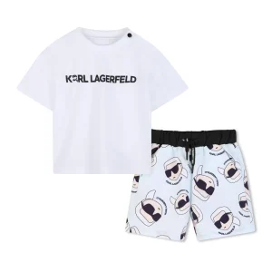 Βρεφικό σετ Karl Lagerfeld Z31067 Λευκό για αγόρια που θέλουν εντυπωσιακό και επώνυμο καθημερινό ντύσιμο το καλοκαίρι που θα ξεχωρίσει