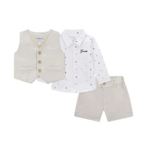 Βρεφικό βαπτιστικό σετ Guess λινό I6RG12WF6P0 Μπεζ για αγόρια που θέλουν ιδιαίτερο & επώνυμο στυλ στην βάπτιση και τις επίσημες εμφανίσεις τους το καλοκαίρι