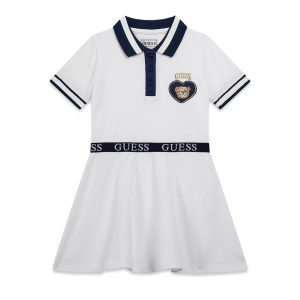 Φόρεμα πικέ Guess κολλεγιακό K6RK14K7064 Λευκό
