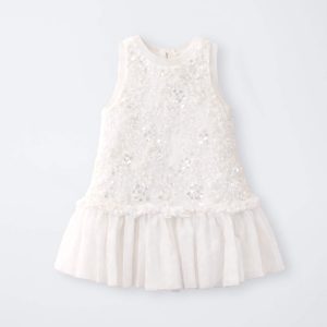 Βρεφικό φόρεμα με παγιέτα Alice S26-A11211 Εκρού